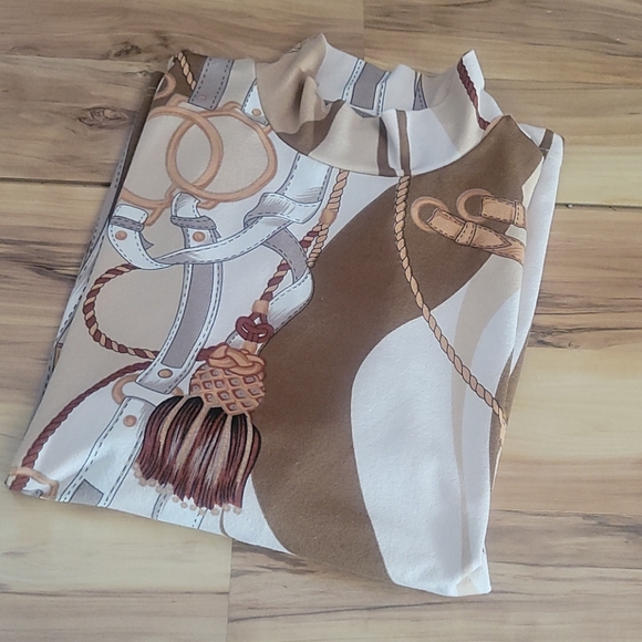 VTG 70s 80s Trompe l' Oeil Equestrian Print Top Med Old Money Preppy Maximalist - Picture 14 of 16